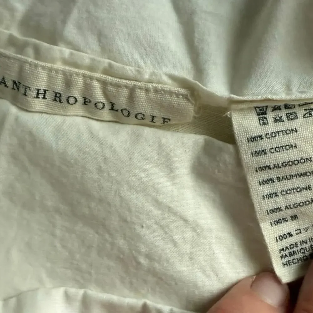 Anthropologie Pillowcases Set of 2 Cream Blue Cotton
